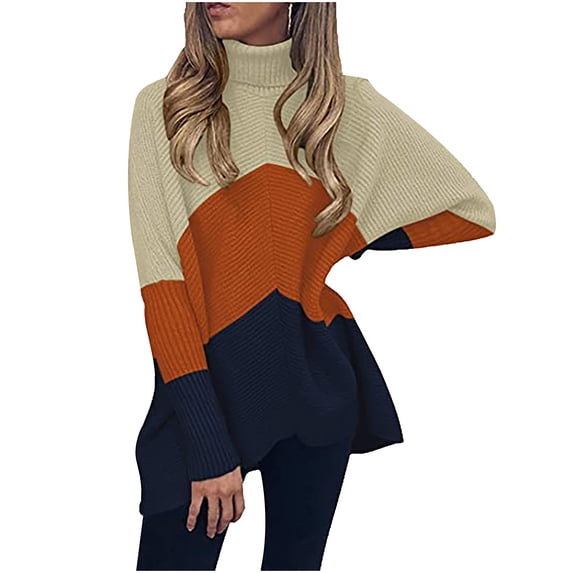 asdoklhq Sweaters for Women Clearance $5.00,Winter ladies Turtleneck long sleeve batwing sleeve pullover knitted sweater top