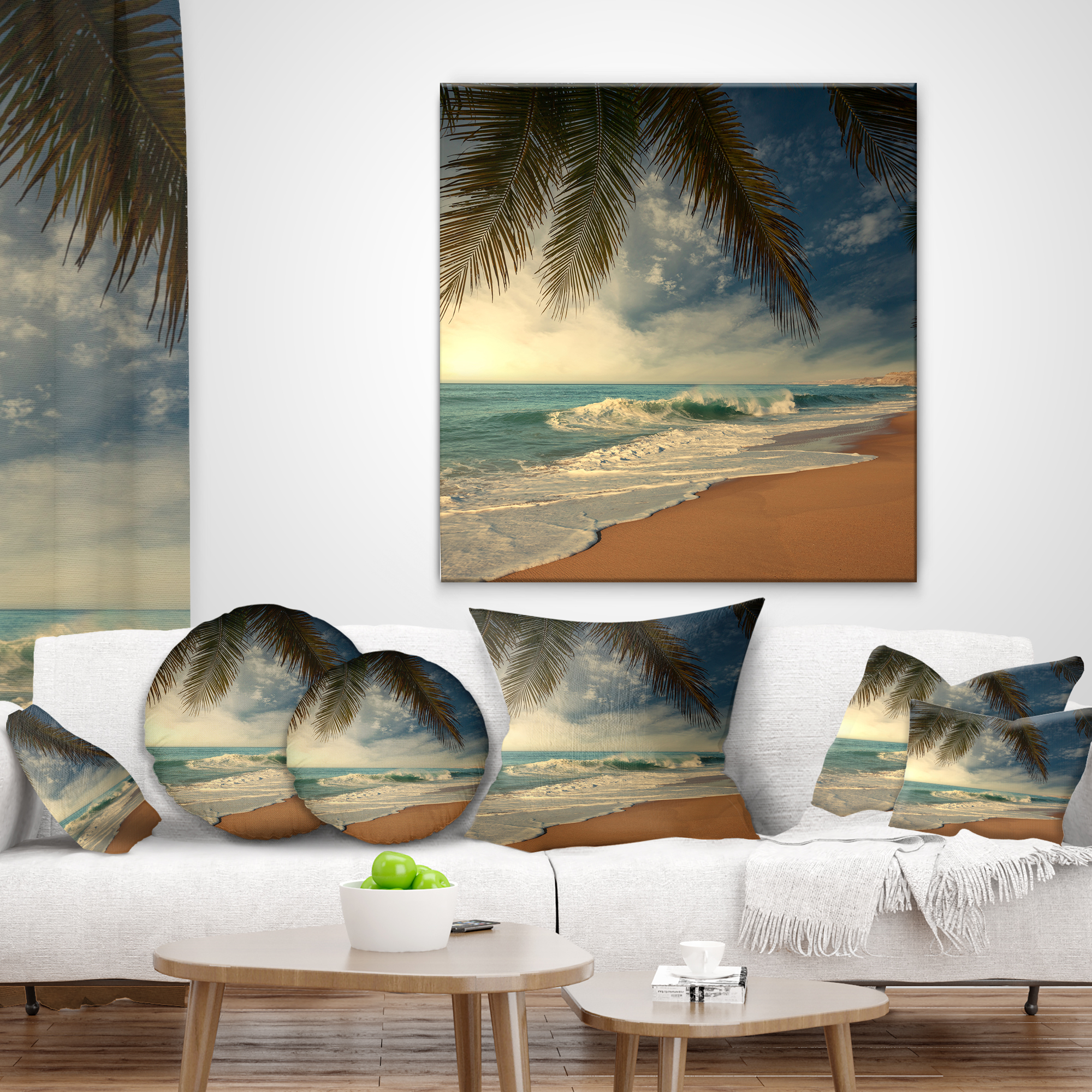 Designart Beautiful Tropical Beach with Palms - Beach Photo Throw Pillow - 16x16
