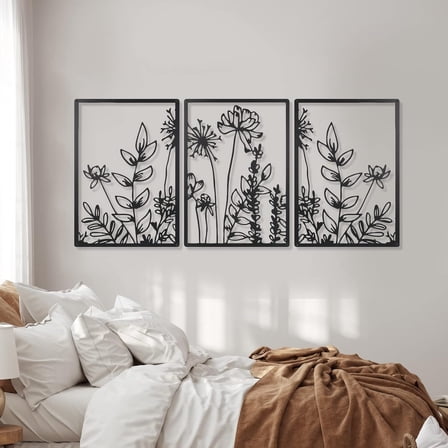 HELLOYOUNG 16.5 inch Exquisite 3pcs Set of Black Flower Wall Decor Minimalist Metal Wall Decor suitable for apartment/Living Room Elegant Metal Art Strong artistic sense