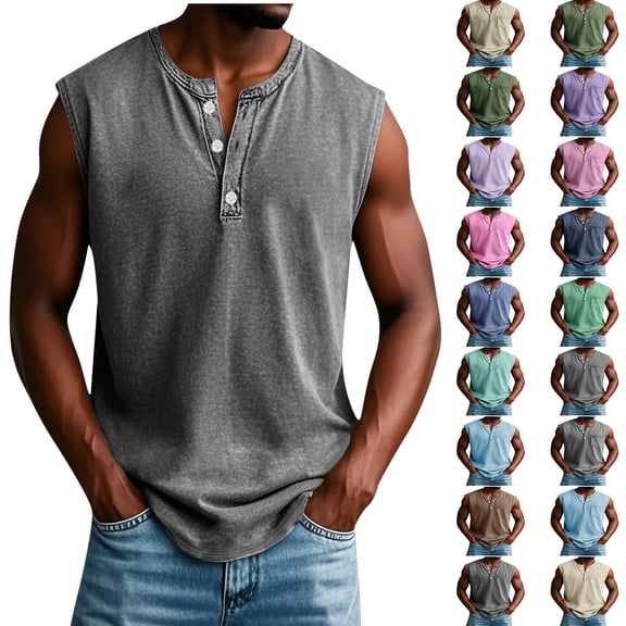 Dvprdro Fashion Causal Buttons Sleeveless Tank Tops for Men Summer Solid Casual Loose Comfortable T-Shirt Blouse