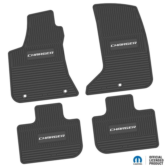 Charger Floor Mats 11-24 Dodge Charger AWD 4 Piece Custom Vintage Scene w/ Charger Insert - Black w/ White Insert FlexTread