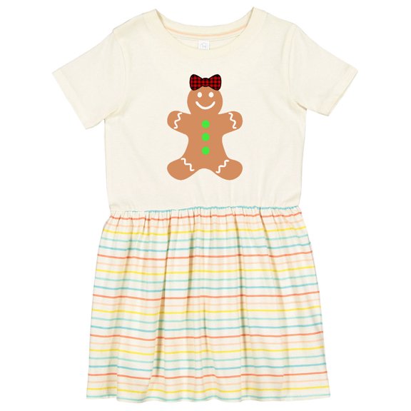Inktastic Cute Gingerbread Girl with Red Plaid Bow Girls Toddler Dress