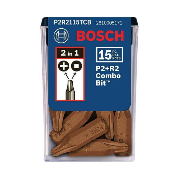 Bosch Genuine 15 pc. 1" Phillips and Robertson P2R2 Insert Bits - P2R2115TCB