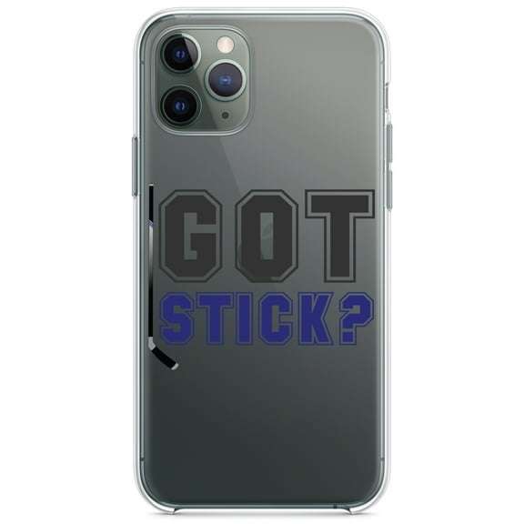 DistinctInk Clear Shockproof Hybrid Case for iPhone 11 Pro MAX (6.5" Screen) - TPU Bumper Acrylic Back Tempered Glass Screen Protector - Got Stick? Hockey