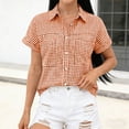 thumbnail image 6 of PIWHJQK Women Casual Sleeveless T Shirt Blouses Plaid Notched Collar Short Sleeve Buttoned Shirt with Front Pocket Summer Outfits, 6 of 6
