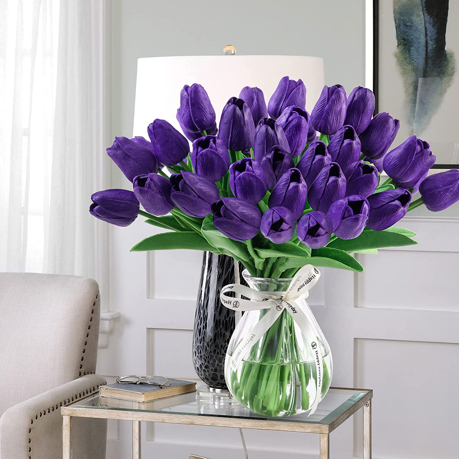 10PCS Tulips Artificial Flowers Real Touch Fake Tulips Fake Flowers for Decoration 13.5" Faux Tulips Faux Flowers Bulk Artificial Tulips Flowers for Vase Centerpieces Home Wedding Bouquet
