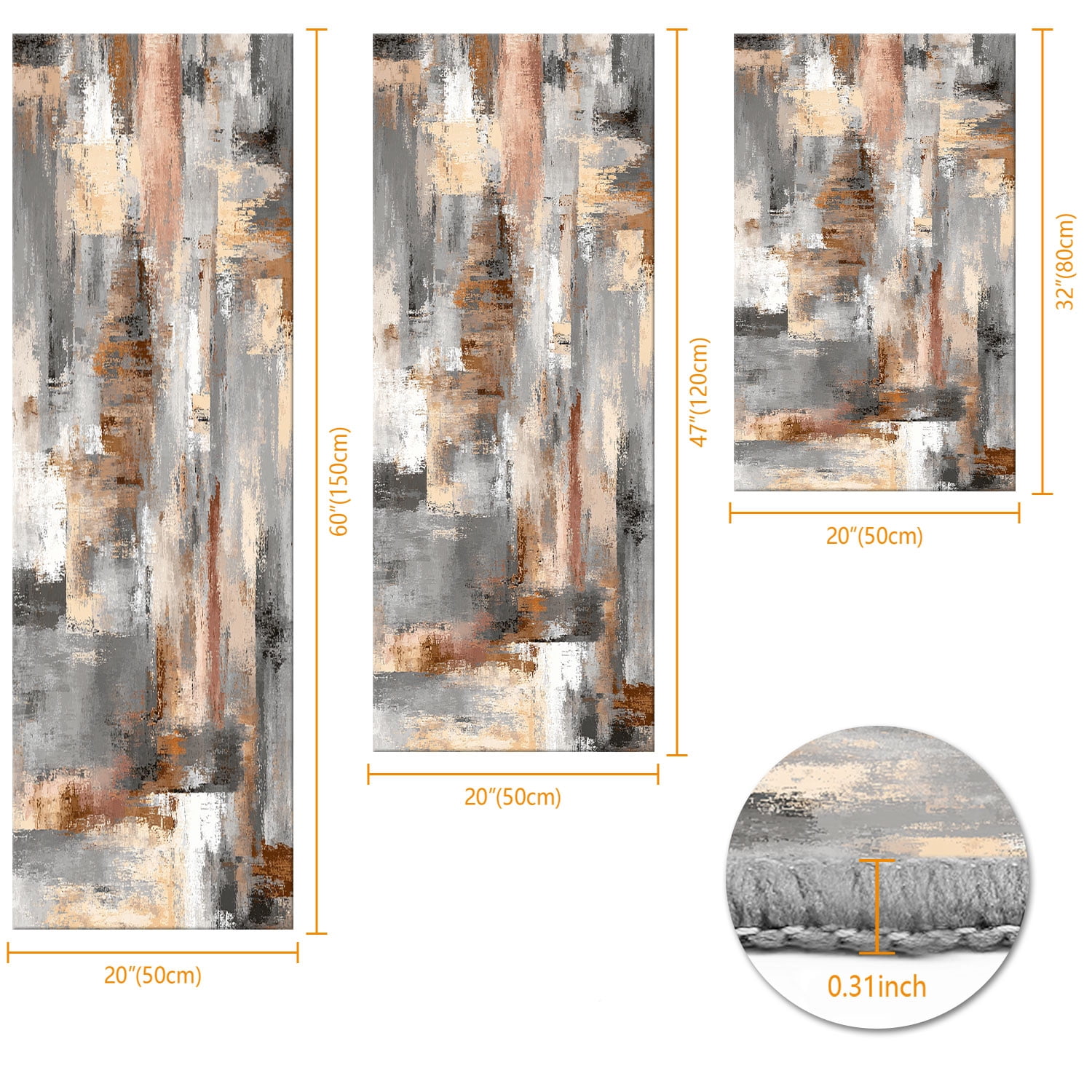 3 Piece Kitchen Rug Set, Non-Slip And Washable, Abstract Pattern Kitchen Hallway Rug, Soft And Comfortable, Suitable For Sinks, Floors, Entrances, Hallways and Bathrooms