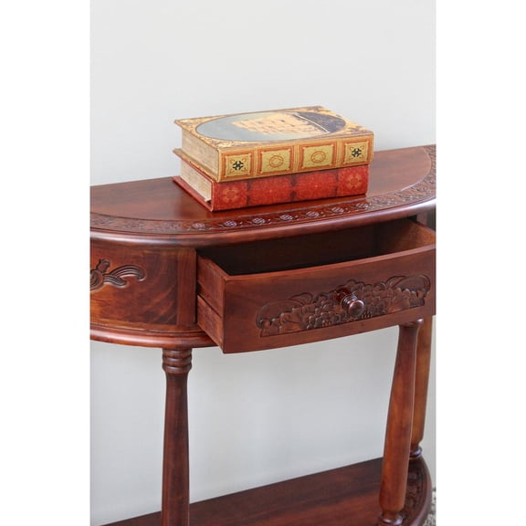 International Caravan, Inc Windsor Carved Wood Half-moon Hall Table - Walnut