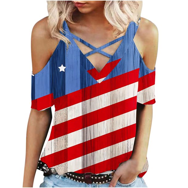 Frostluinai Plus Size Tops for Women Summer Patriotic Shirts ...