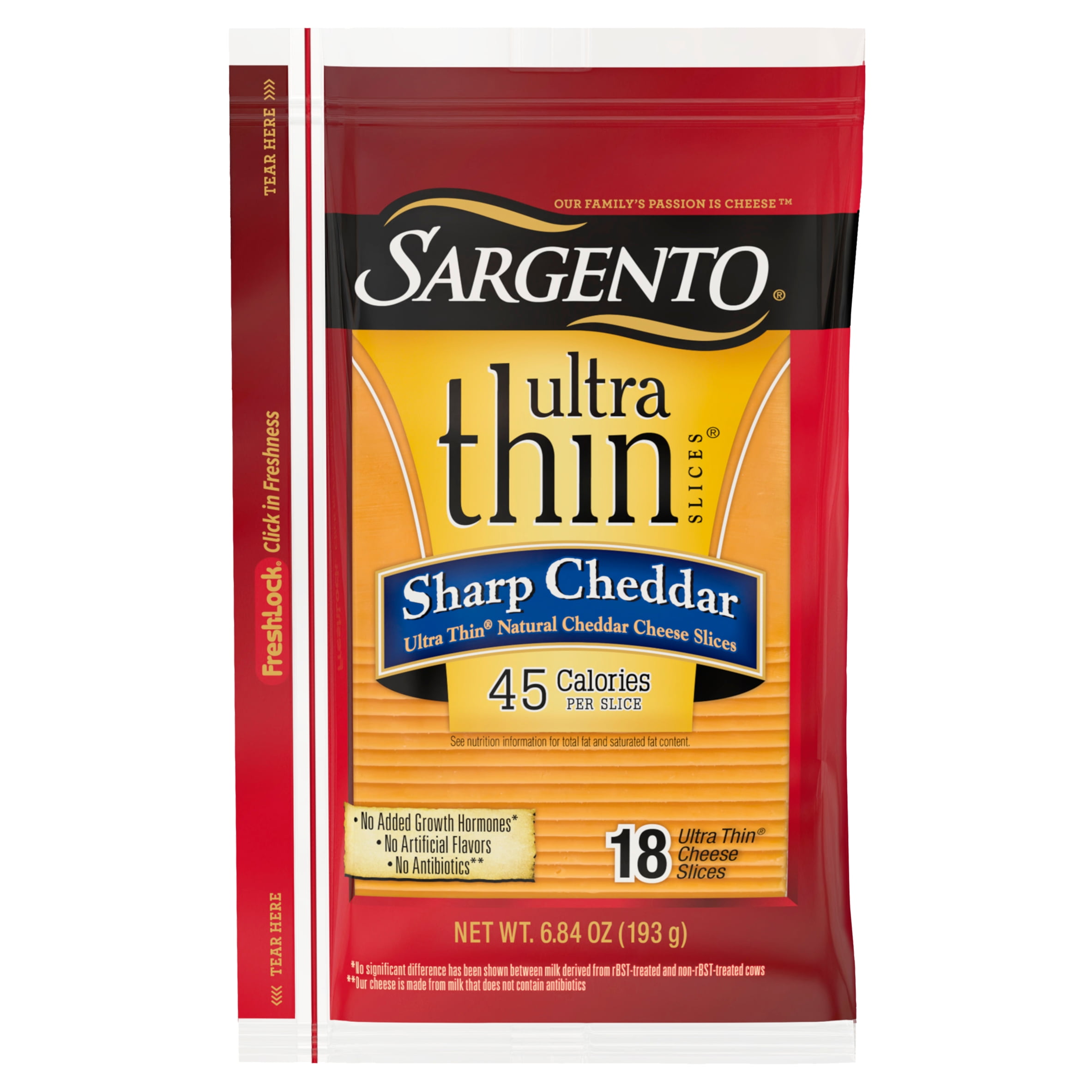 Sargento Natural Ultra Thin Sliced Sharp Cheddar Cheese, 6.84 Oz, 18 Ct