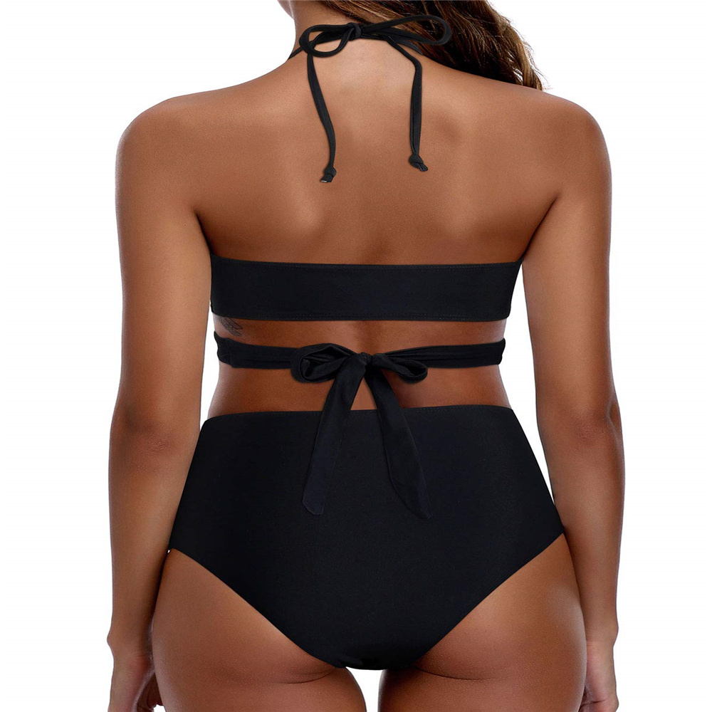 Women's Sexy Bikini Swimsuits, Women's High Waisted Bandage Bikini Set Wrap 2 Piece Push Up Swimsuits, Front Corss and Back Tie Knot (Black,X-Large) - image 5 of 13