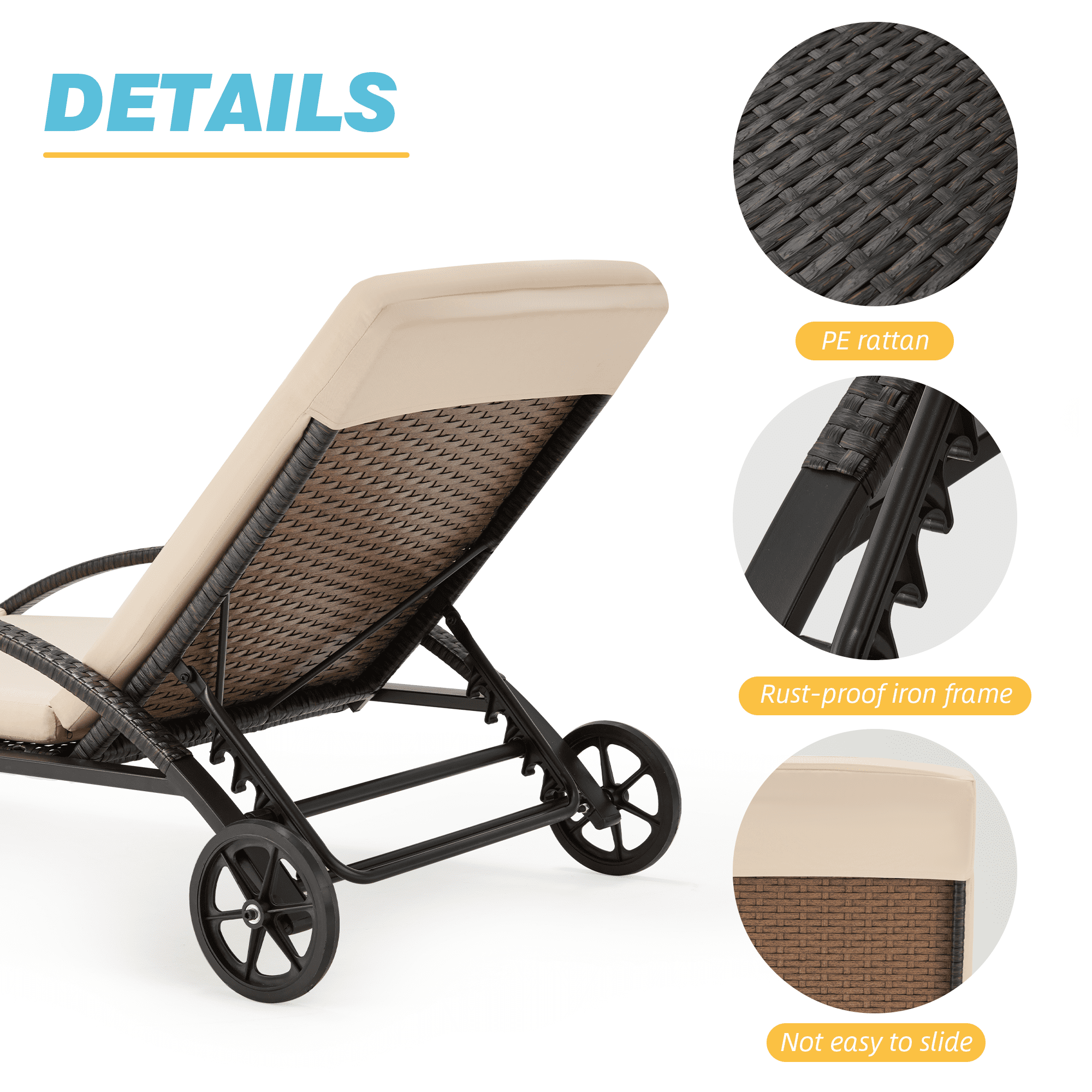 HOMREST Outdoor Chaise Lounge Chair Set of 2 PE Rattan Wicker Pool