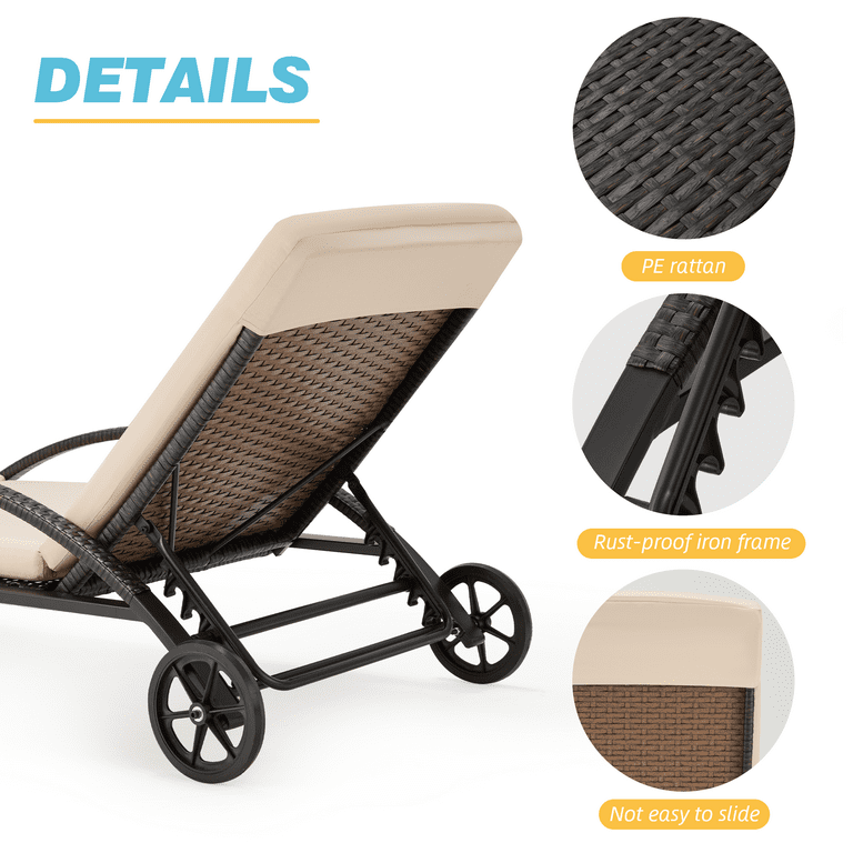 Homrest Outdoor Ratten Lounge Chair with Removable Cushion