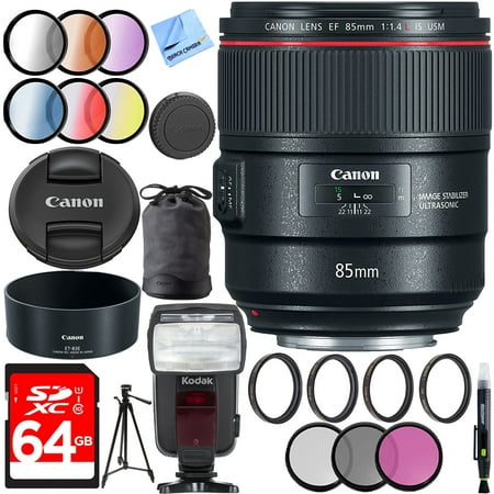 Canon 85mm f/1.4L IS USM Fixed Prime DSLR Camera Lens with 77mm UV, Polarizer, FLD, Close-Up, and Graduated Color Filter Sets Plus 64GB Accessories