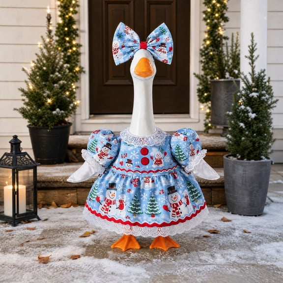 Aurorax Christmas Porch Goose Outfits 23" Holiday,Goose Clothes for Cement Goose Porch Goose 17/19 inch,Blue Lace Skirt and Bow Winter 23" Porch Goose Clothing Accessories for Outdoor Lawn Yard