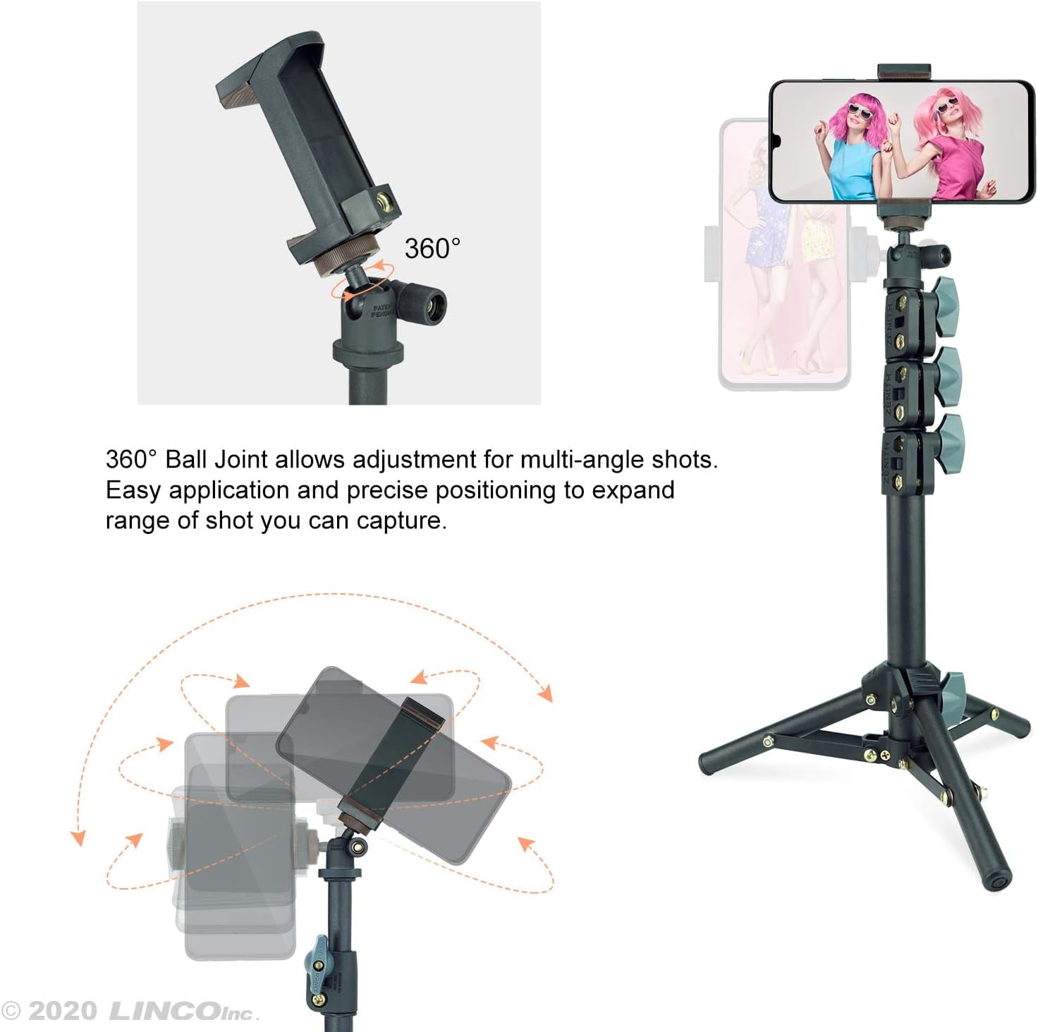 LINCO Adjustable Selfie Stick Tripod 40”  Rotatable Selfie Stick with Bluetooth Wireless Remote Shutter for iPhone Samsung-Black