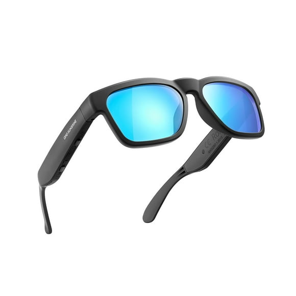 OhO Lunettes Intelligentes, Lunettes de Soleil Polarisées avec Haut-Parleur Bluetooth, Protection UV Athlétique/extérieure et Contrôle Vocal, Unisexe (Lentille Bleu Miroir)