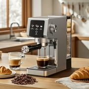 Espresso Machine 20 Bar, Stainless Steel Coffee Machine with 40oz Removable Water Tank for Cappuccino, Latte, Silver
