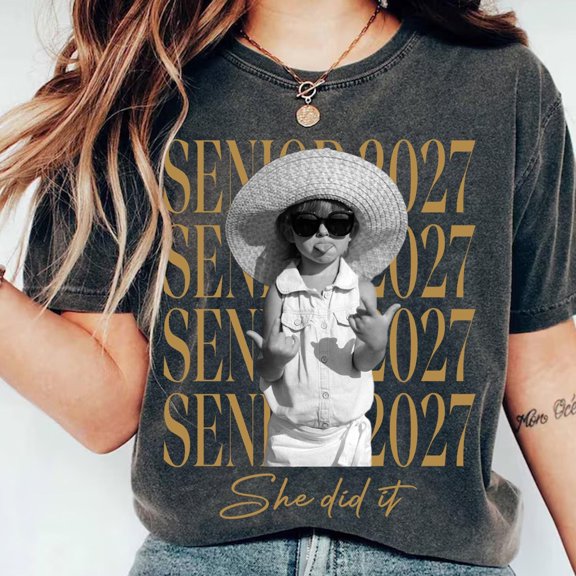 Graduation Shirt Custom Senior 2027 Shirt with Childhood PhotoRetro graduation gift Person