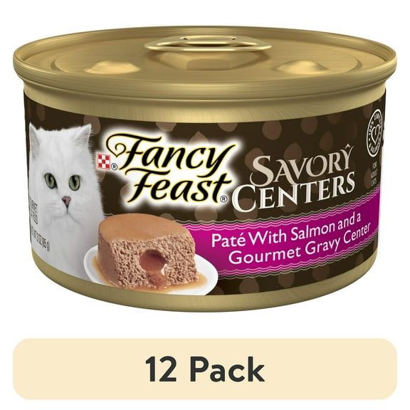 (12 pack) Purina Fancy Feast Savory Centers With Salmon Wet Cat Food Pate with Gourmet Gravy Center
