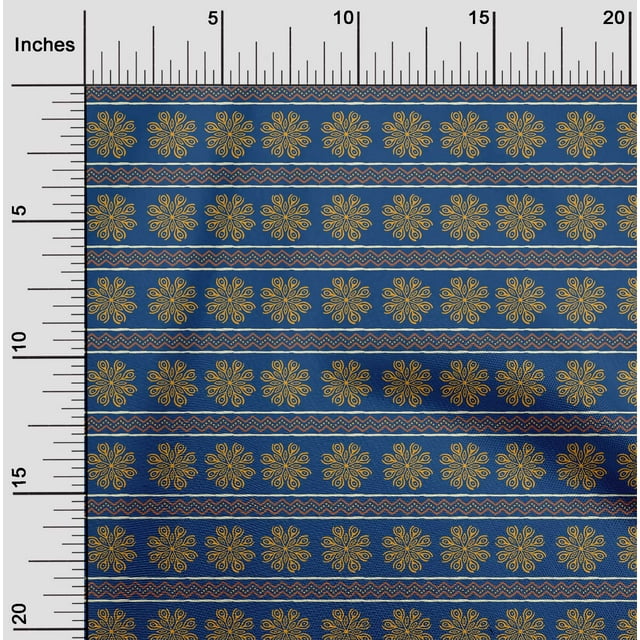 oneOone Organic Cotton Poplin Twill Fabric Floral & Chevron Block Printed Fabric 1 Yard 42 Inch Wide