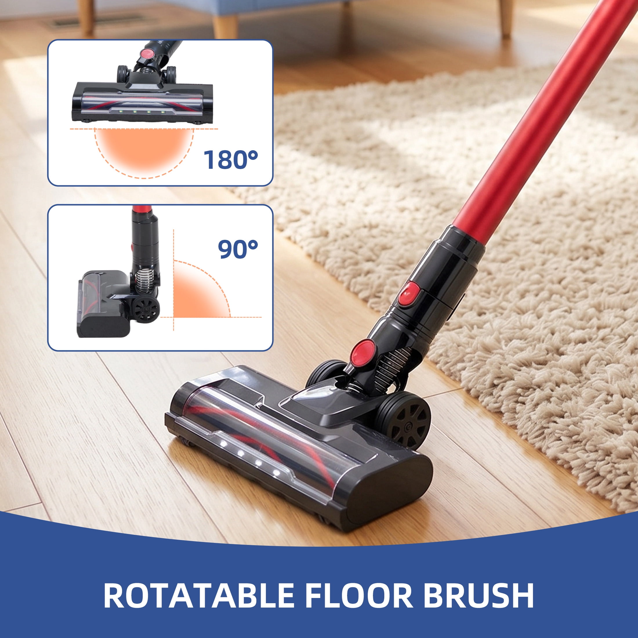 CONCETTA Cordless Vacuum Cleaner with Self-Standing, LED Screen, Lightweight Powerful Suction, 6-in-1 Rechargeable for Home Carpets, Pet Hair, Hardwood Floors, Black Red