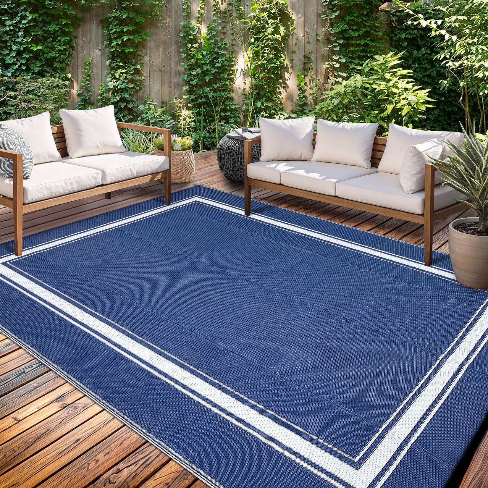 Outdoor Plastic Straw Rug 8x10 Waterproof Reversible Bordered Minimalist Patio Rug Indoor Outdoor Carpet with 4 Stakes and Storage Bag Outdoor Mat RV Mat for Deck Backyard Patio RV Camping Beach