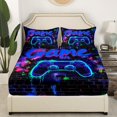 thumbnail image 3 of Erosebridal Video Game Bed Sheets King,Gamepads Gamer Bedding King Size,Abstract Geometric Sheet Set King,Lightweight Neon Room Decoration,4 Pieces, 3 of 7