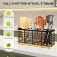 thumbnail image 5 of HBlife Kitchen Counter Utensil Holder with Bamboo Base, Matte Black, 4-Compartment Kitchen Utensil Organizers, 5 of 7