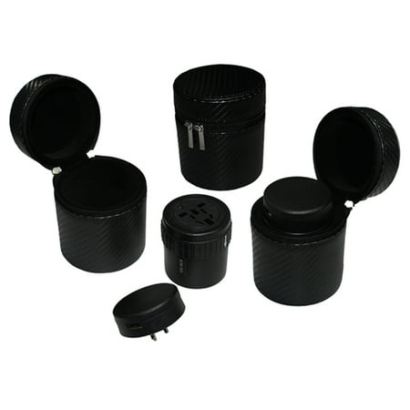 - Universal Travel Adaptor USB Charger with Case UK AU USA EURO Black Carbon Fiber Plug Power Supply