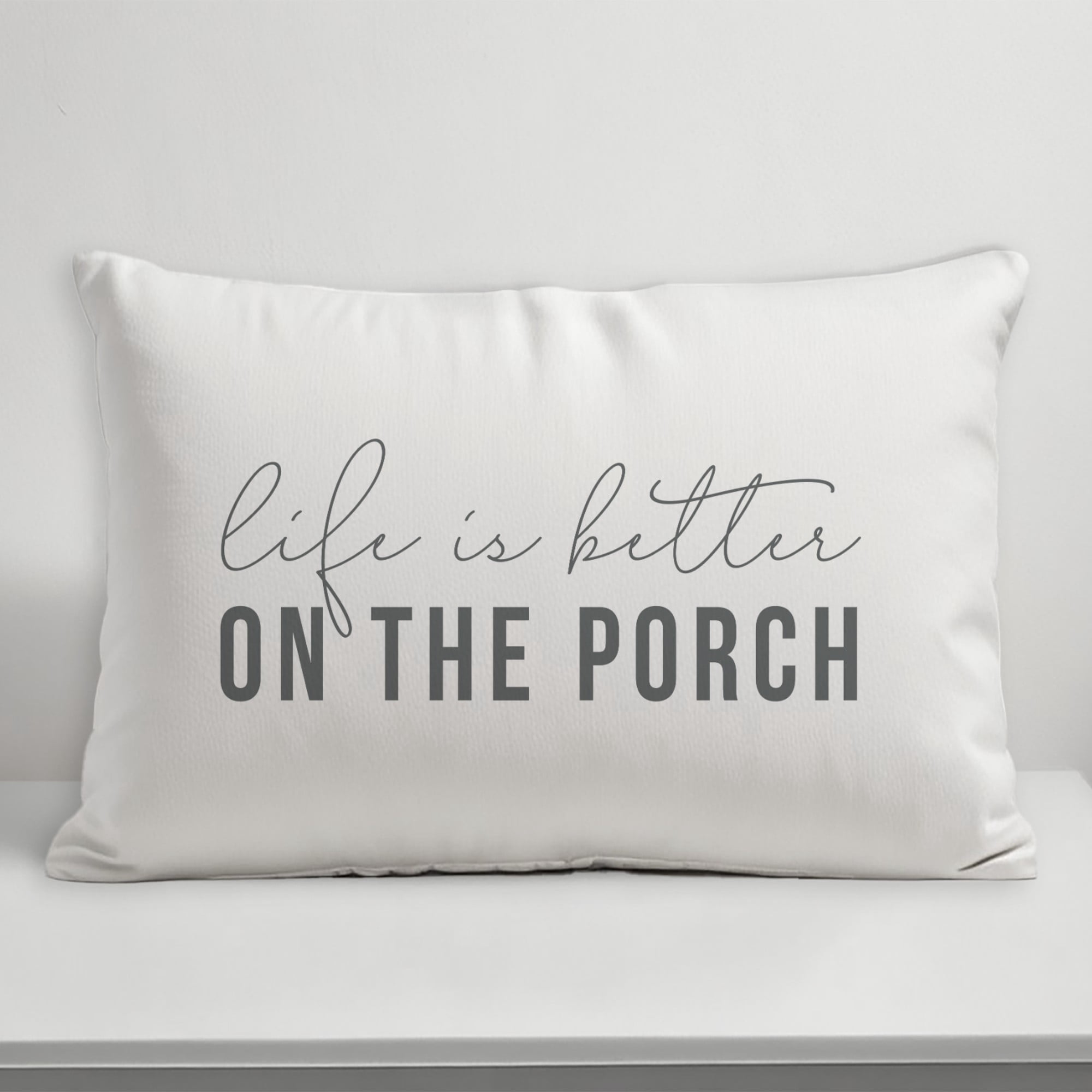 Creative Products Life is Better On the Porch White and Grey 14x20 Indoor / Outdoor Pillow