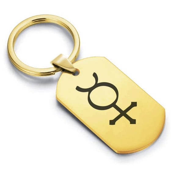 Stainless Steel Mercury Alchemy Symbol Dog Tag Keychain Circle Ring