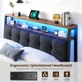 thumbnail image 6 of Full Size Bed Frame with Charging Station and LED Lights, Grey Upholstered Headboard with 2-Tier Storage Shelves, 12-Inch Under-Bed Storage, Vintage Brown, 6 of 9