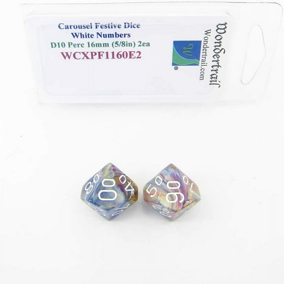 Carousel Festive Dice with White Numbers D10 Perc Aprox 16mm (5/8in) Pack of 2 Wondertrail