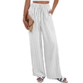 thumbnail image 2 of Womens Pants Elastic Waist Striped Print Lightweight Palazzo Pants Casual Wide Leg Pants with Pockets 2XL, 2 of 7