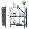 SogesPower Foldable Metal Storage Rack 3 Tiers Rolling Shelf with Wheels, Black