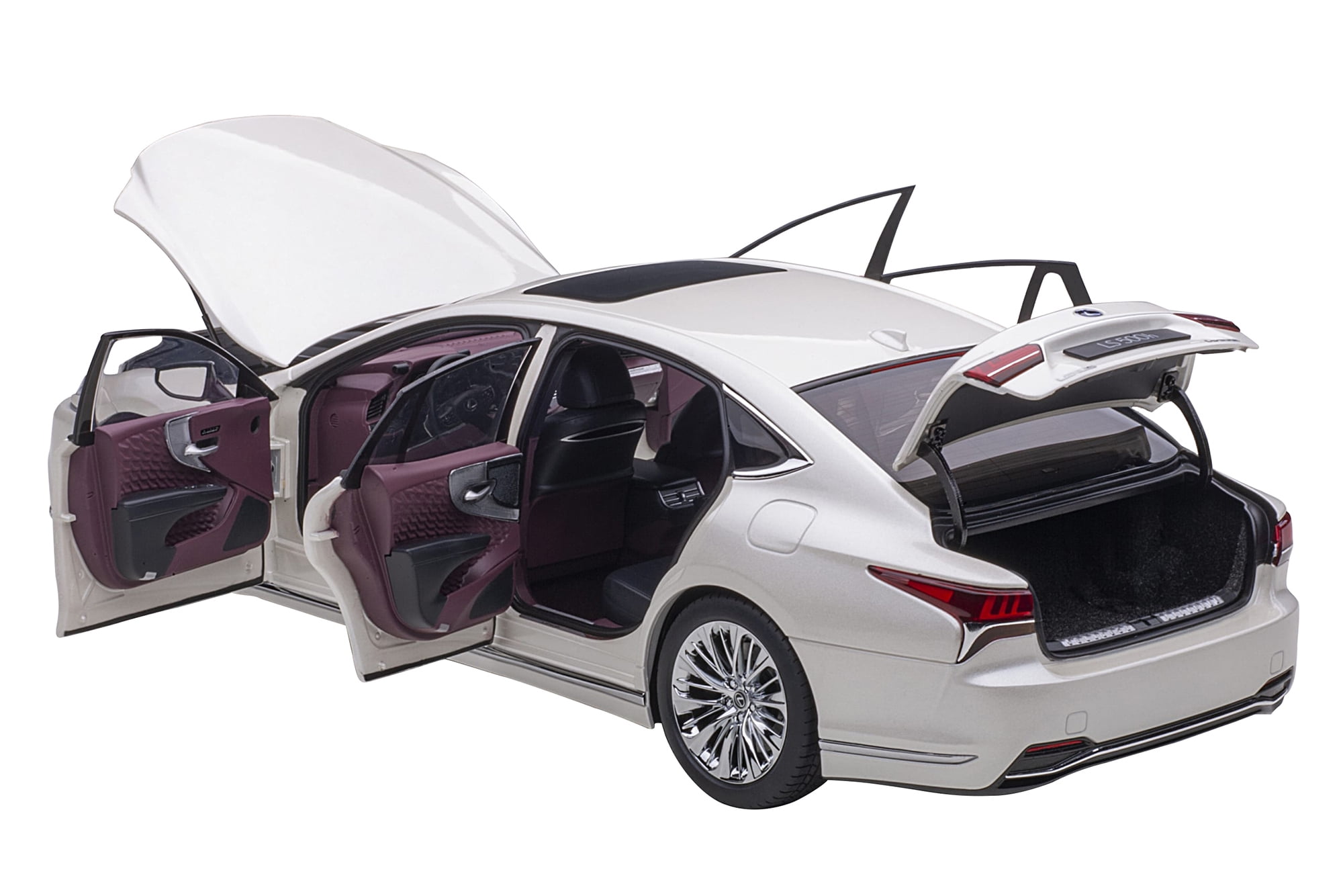 Lexus LS500h Sonic White Metallic with Crimson and Black Interior 1/18 Model Car by Autoart