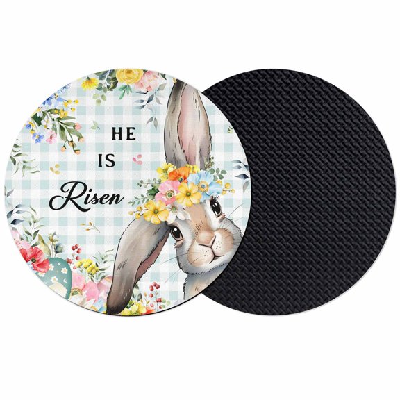 Easter Plaid Coasters Set of 2, Absorbent Coasters for Drinks, Spring Watercolor Bunny Flower Teal Checkered Coaster for Desk Coffee Table Protection, Home Decor House Warming Gifts 4"