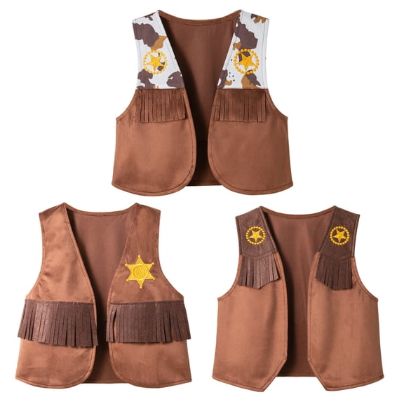 RTKFRFLM Kids Western Cowboy Vest Fringed Tassel Festive Role Play Waistcoat Brown 4-5 Years