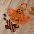 thumbnail image 6 of Gunia Halloween Outfits For Baby Girls Kids Floral Cotton Print Hallowmas Sleeveless Romper Bodysuit Socks Clothes Toddler Girl Outfit,Orange 18-24 Months, 6 of 8