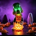 thumbnail image 4 of Halloween Frankenstein Dog LED Light, 7.87 Inch Resin Glowing Dog Figurine with Pumpkin, Indoor Outdoor Decor for Porch Mantel Party Home, 4 of 5