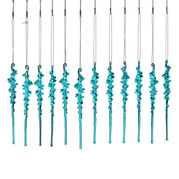 12Pcs Blue Acrylic Icicle Christmas Ornaments, Hanging Spiral Icicle Drop Decorations for Christmas Tree, Winter Wonderland Holiday Party Supplies