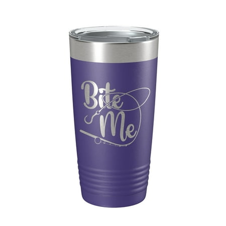 

Fishing Tumbler Funny Bite Me Travel Mug Insulated Laser Engraved Coffee Cup Funny Gift For Angler Fly Bass Fisherman 20 oz Purple