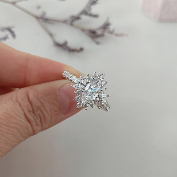 2Ct Marquise Cut Lab Created Diamond Cluster Engagement Ring In 14K White Gold Plated