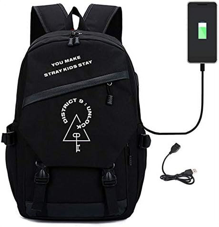 Skz Canvas Backpack with USB Charging Port Jisung Woojin Felix Bangchan  Minho and Seungmin Knapsack 