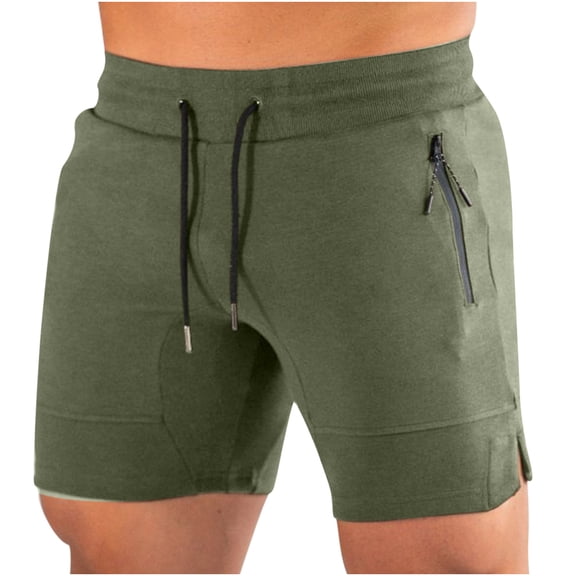 Ceisia Men's Slim Fit Bodybuilding Gym Shorts Elastic Drawstring Waist Zipper Pocket Side Split Hem Athletic Running Short Pants Army Green XL