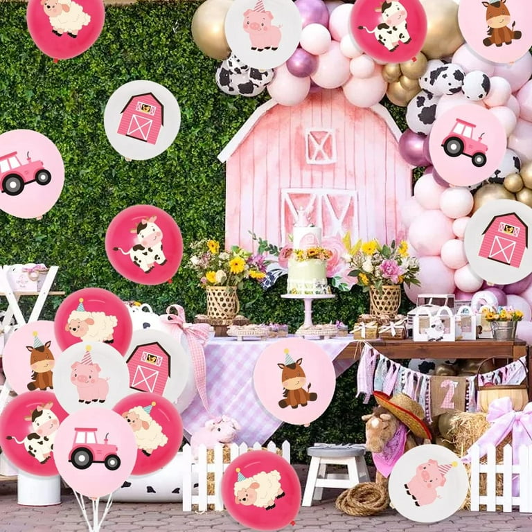 36pcs Pink Farm Animal Balloons, 12 Inch Barn Style Decor for Kids