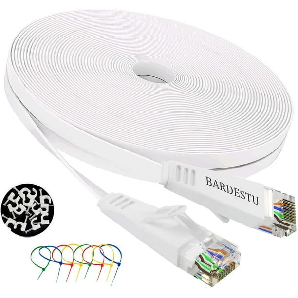 Cat6 Cable 100 ft, BARDESTU Flat White Slim Long