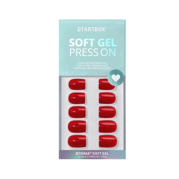 BTArtbox Press On Nails - Hot Lap, Short Square, 2-Week Wear, Easy-to-Apply, 32 Count All-in-One Kit
