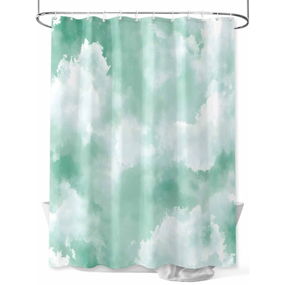 Shower Curtain Green Sky Cloud Bathroom Curtains with Hooks, Waterproof Fabric Gradient Color Bath Shower Curtains Set for Bathroom Bathtubs Decor 36x72 Inch